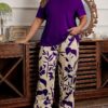 Purple Plain Half Sleeves Shirt with floral Printed pajama