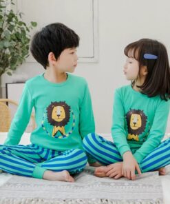 Baby or Baba Sea Green Lion with Stripes Pajama print Night Suit for Kids (1 Pcs) (KO-KNS-228)