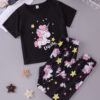 Black Unicorn Printed Half Sleeves T-shirt with unicorn Star Printed Pajama Kids Suits (KO-627)