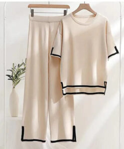 Cream Baggie Style half Sleeves T-shirt With Loose Trouser