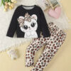 Black Cute Kitty With Cheetha Pajama Printed Kids Night Suit (KO-623)
