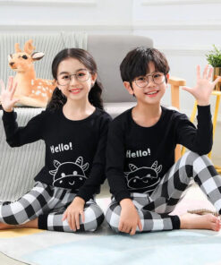 Baby or Baba Black and White Cow with Check Style Pajama Night Suit for Kids (1 Pcs) (KO-KNS-233)