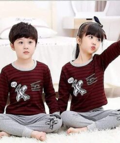Baby or Baba Maroon and Grey Flying Performance Print Night Suit for Kids (KO-KNS-224)