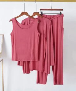 3 Pcs Sleepwear (Sando Shrug Trouser) (Hot Pink) (KO-NS-0264)
