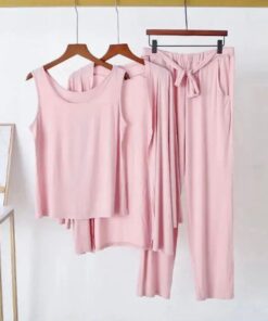 3 Pcs Sleepwear (Sando Shrug Trouser) (Baby Pink) (KO-NS-0270)