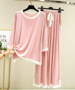 Pink & White Stripe Flapper Style Full Sleeves Home Wear (KO-NS-334)