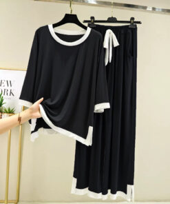 Black & White Stripe Flapper Style Full Sleeves Home Wear (KO-NS-345)