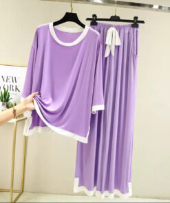 Purple & White Stripe Flapper Style Full Sleeves Home Wear (KO-NS-344)
