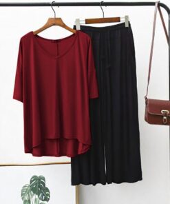 Maroon V Neck Shirt With Black Lose Style Lounge Wear (KO-NS-379)