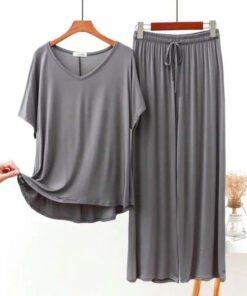 Grey V Neck Half Sleeves Shirt With Lose Style Lounge Wear (KO-NS-390)