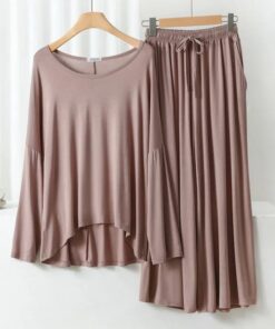 Beige Frill Sleeves Shirt With Lose Style Lounge Wear (KO-NS-416)