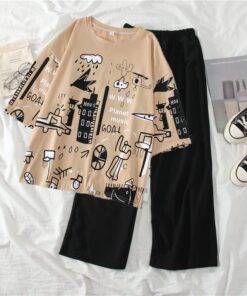 SKIN PLANET MUSIC CITY GRAPHIC OVERSIZED SHIRT WITH BLACK PLAIN TROUSER (KO-NS-453)