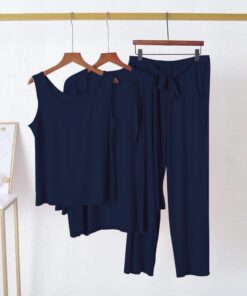 3 Pcs Sleepwear (Sando Shrug Trouser) (NAVY BLUE) (KO-NS-0288)