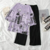 LILAC PLANET MUSIC CITY GRAPHIC OVERSIZED SHIRT WITH BLACK PLAIN TROUSER (KO-NS-478)