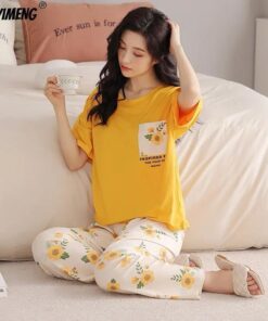 Yellow Pocket Flower With White Flowers Printed Trouser (KO-NS-484)