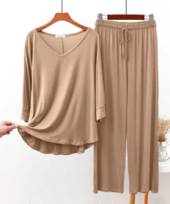 Skin V Neck Shirt With Lose Style Lounge Wear (KO-NS-435)