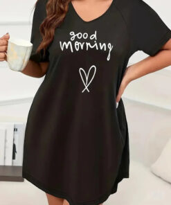 Black Good Morning Print Long Shirt For Women (KO-LS-500)