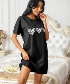 Black With White Heart Long Shirt For Women (KO-LS-520)