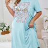 Sky Blue Have A Good Day Print Long Shirt For Women (KO-LS-516)