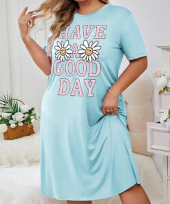 Sky Blue Have A Good Day Print Long Shirt For Women (KO-LS-516)