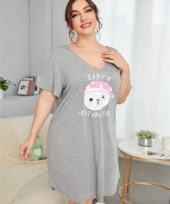 Grey Baby Kitty Print Long Shirt For Women (KO-LS-511)