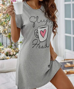 Grey With Sleepy Head Print Long Shirt For Women (KO-LS-513)