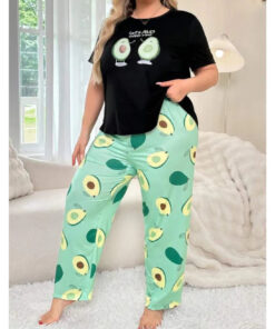 Black Avacado Print Shirt With Green Avacado Printed Trouser (KO-NS-497)