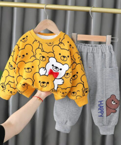 Yellow Bears Print Sweatshirt With Grey Trouser For Kids (KO-KTS-520)