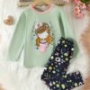 Green Sleepy Princess Printed Kids Night Suit (KO-621)