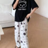Black Pink Mood Print Printed Night Suit