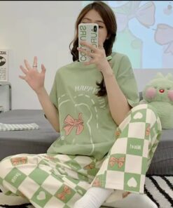 Olive Green Happy Day Printed Half Sleeves Night Suit