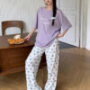 Lilac Happy Moments Printed Half Sleeves Shirt with Hearts Printed Trouser