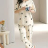 Off White Black All over flowers Print Half Sleeves Night Suit