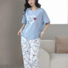 Sky blue Strawberry Heart Printed Night Suit