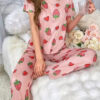 Pink All over Strawberry Half Sleeves Printed Night Suit