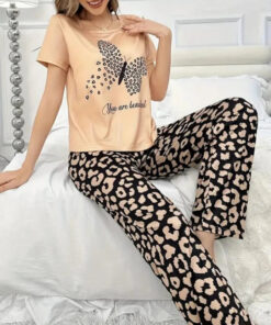 Brown You are Beautiful Butterfly Printed Night Suit