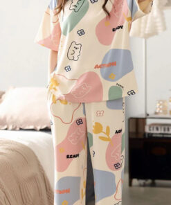 Off white Multi Cute Bears Half Sleeves Night Suit
