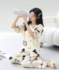 Off White Multi Monster Bear Half Sleeves Printed Night Suit