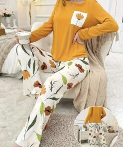 Mustard Pocket Flower With Flower Printed Trouser