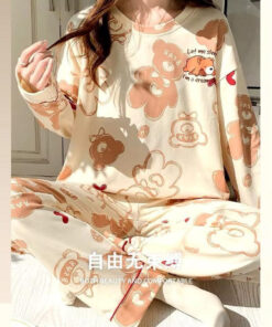 Cream Bears Let Me Sleep Full Sleeves Printed Night Suit