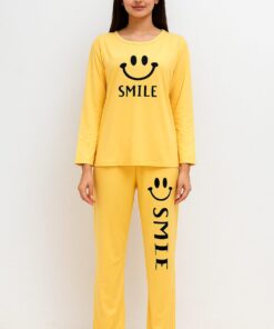 Yellow Smile Print Full Sleeves Pjs