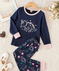 Navy Blue Hippo Printed Kids Night Suit (KO-614)