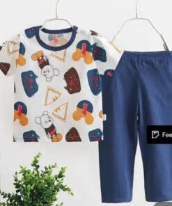 White Multi Bears Print Kids Night Suit (KO-608)