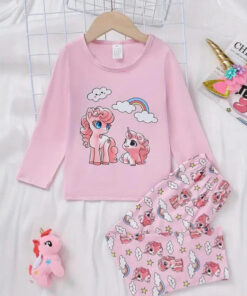 Pink Unicorn Rainbow Printed Kids Night Suit (KO-604)