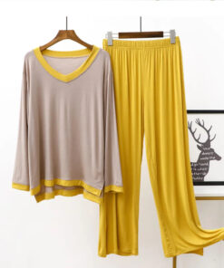 Skin With Yellow V Neck With Yellow Lose Trouser (KO-501)
