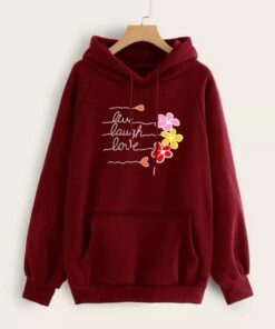 MAHROON LIVE LAUGH LOVE WITH FLOWER HOODIE