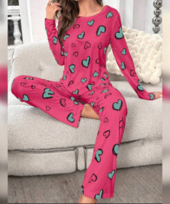 Shocking Pink With Green Herats Print With Hearts Printed Trouser (KO-NS-492)