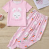 Baby Pink Cute Rabbit Printed Half Sleeves T-shirt with Rabbit Printed Pajama Kids Suits (KO-629)